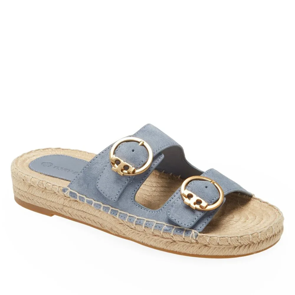 NWOB Tory‎ Burch Selby Two-Band Espadrille Slide Sandal in Blue Calla